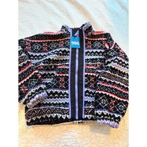 DSG Girls Full Zip Fleece Jacket‎ Fair Isle Geometric Purple Black Size Large